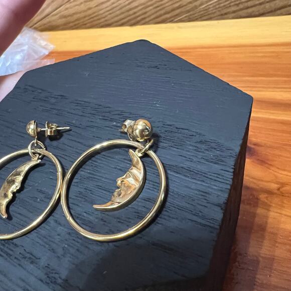 Vintage Celestial Man In The Moon Dangle Earrings Gold Tone Boho - Picture 3 of 5